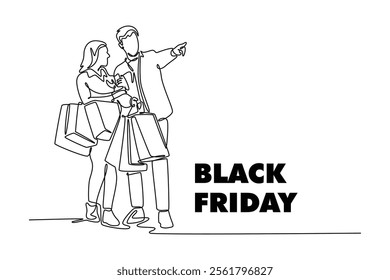 Black Friday sale concept. Single line draw design vector graphic illustration.
