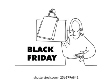 Black Friday sale concept. Single line draw design vector graphic illustration.