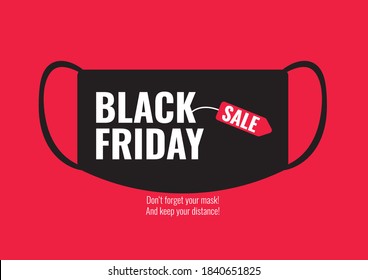 black friday sale corona virus face mask with a red price tag vectors isolated on background