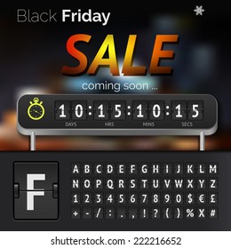 Black Friday sale countdown timer with alphabet