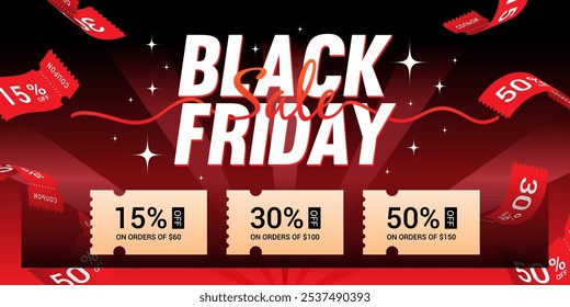 Diseño de Vector de Cupón de descuento Black Friday Sale. Promoción de Cupón. diseño plano	