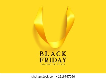 Black Friday Sale. Creative design concept background in form of gift bag. Realistic Shopping Bag with handles, poster, banner for advertising and branding. vector illustration.