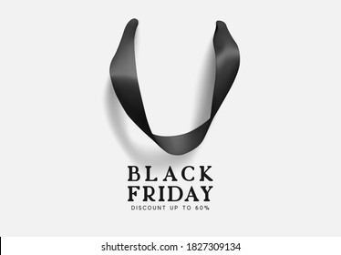 Black Friday Sale. Creative design concept background in form of gift bag. Realistic Shopping Bag with handles, poster, banner for advertising and branding. vector illustration.