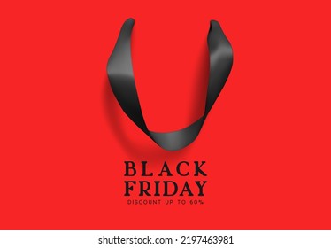 Black Friday Sale. Creative design concept background in form of gift bag. Realistic Shopping Bag with handles, poster, banner for advertising and branding. vector illustration.