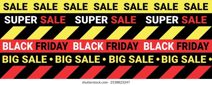 Black Friday Venda conjunto de fita de crime, coleção de fitas de venda grande, elementos de design vetorial
