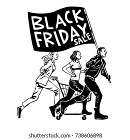 Black Friday Sale Crowd Vector Illustration