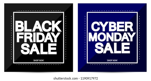 Black Friday Sale and Cyber Monday, discount posters design template, vector illustration