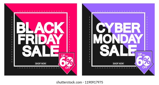 Black Friday Sale and Cyber Monday, discount posters design template, 60% off, vector illustration