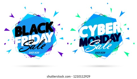 Black Friday Sale And Cyber Monday, Discount Banners Design Template, Promo Tags, Vector Illustration