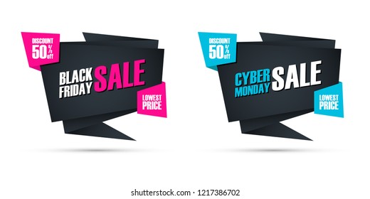 Black Friday Sale and Cyber Monday Sale special offer commercial signs for business, promotion and advertising. Discount up to 50% off. Vector illustration.