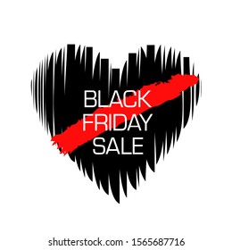 Black friday sale day heart logo icon Hand drawn Modern style art template design mockup brochure banner idea cover booklet print flyer book blank greeting invitation card sign poster badge Vector