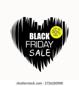 Black friday sale day heart logo icon sign badge Hand drawn Modern design for art template design list page mockup brochure style banner idea cover booklet print flyer book blank card poster Vector