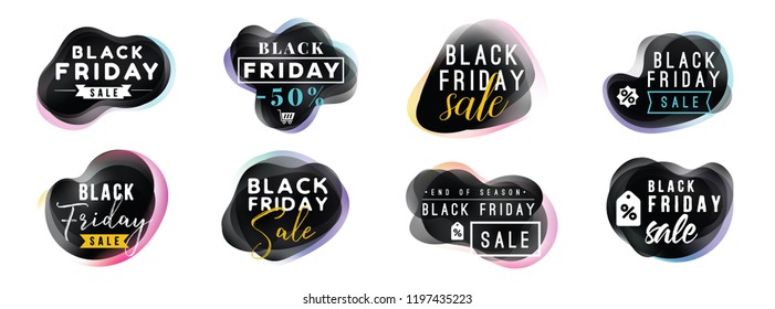 Black friday sale. Design with abstract liquid shapes. Typography elements set.