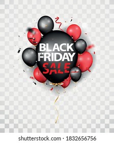 Black friday sale design with balloons and confetti