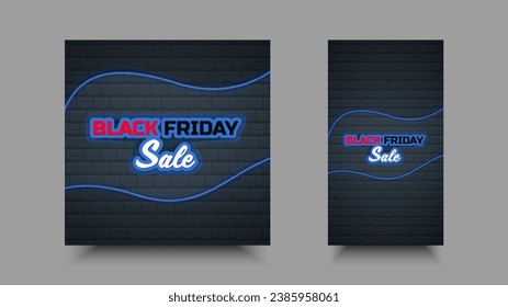 Black friday sale design. Illustration of glowing brick wall and flag ornament for promotion, advertising, banner, background