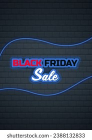 Black friday sale design. Illustration of glowing brick wall and flag ornament for promotion, advertising, banner, background