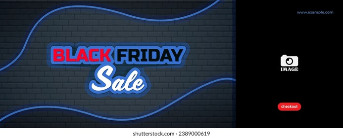 Black friday sale design. Illustration of glowing brick wall and flag ornament for promotion, advertising, banner, background