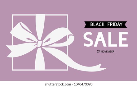 Black Friday Sale design template. Vector background with gift box and bow silhouette