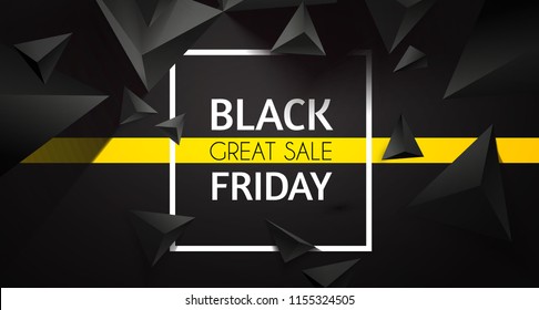 Black Friday Sale Design Template with REalistic 3D Flying Triangles. Vector illustration