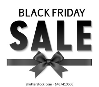 
Black friday sale design template. Text with decorative black bow and ribbon isolated on white