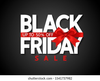 Black friday sale design template Text with decorative red bow. Vector illustration