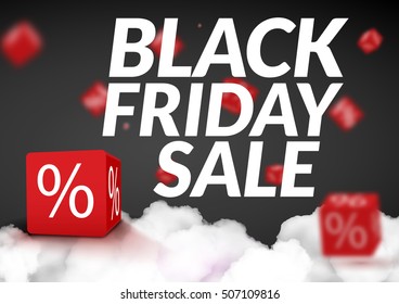 Black Friday sale design template. Black Friday banner poster with 3d box. Vector illustration