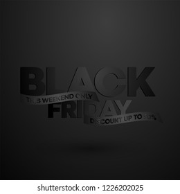 black friday sale - design vector poster or banner - black ribbon on black background 