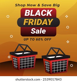 Black Friday Rebajas Con Disco Hasta un 60% de descuento. Ilustración vectorial. Guardar Compra ahora y en grande. Diseño de Plantilla de Anuncio de Black Friday Sale para redes sociales y anuncios de Sitio web. 60% de descuento.