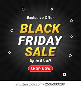 Black Friday Rebajas Con Descuento Hasta un 5% de descuento. Oferta exclusiva. Compra ahora. Ilustración vectorial.