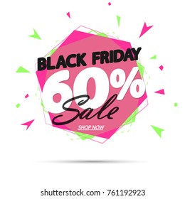 Black Friday Sale, discount 60% off, banner design template, vector illustration