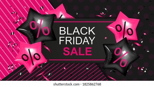 Black Friday Sale discount banner with pink ballons.