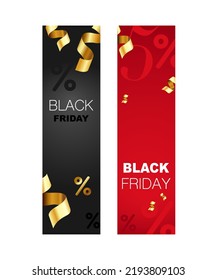 Black Friday sale, discount banner on red and black background with copy space for promotion content. Modern minimal design with typography. Promotion, special offers, advertising. Vector illustration