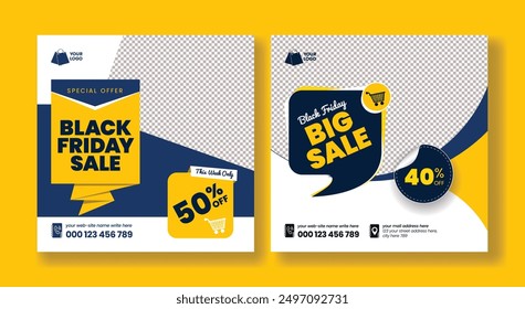 Black Friday sale discount offer social media posts, banner, ads templatesand square flyer or poster template designs