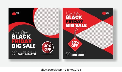 Black Friday sale discount offer social media posts, banner, ads templatesand square flyer or poster template designs