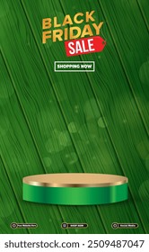 black friday sale discount portait template banner with blank space 3d podium for social media feed product sale with abstract gradient green background design4