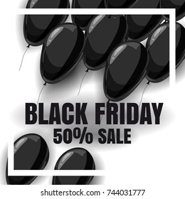 Black Friday Sale, discount, poster with black balloons, cartoon style, banner, flyer, vector, illustration
