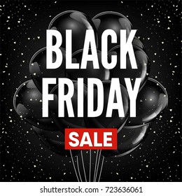 Black Friday sale discount promo balloons red ribbon vector advertising shop poster