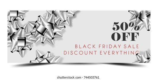Black Friday sale discount promo offer banner or shop 50 percent price off advertising flyer and coupon.