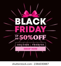 Black Friday Sale discount promotion vector illustration. Pink ribbon bow and typography text