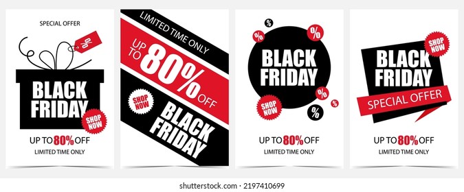 Black Friday sale and discount promotional banner, poster, leaflet or flyer. Vector illustration of shopping advertisement coupon and ticket suitable for social media marketing, online special offer.