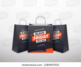 Black Friday sale discount with shopping bag, black shop bag vector illustration