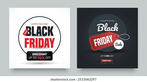 Black friday sale discount social media post template, mobile apps, banners design, Set of black friday sale social media banner.