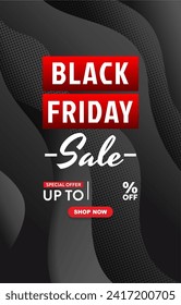 black friday sale discount template banner with copy space for product sale with abstract gradient dark black background design