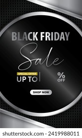 black friday sale discount template banner with copy space for product sale with abstract gradient black and silver background design 004