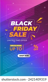 black friday sale discount template banner with copy space for product sale with abstract gradient blue and purple background design 004