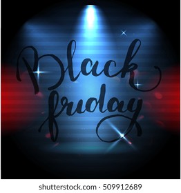 Black friday sale. Discount text vector illustration with light lamps.