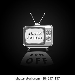 Black Friday Sale Discount Vector Illustration, Retro TV Tag with Black Friday offer