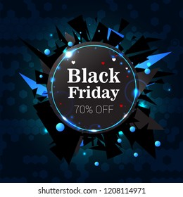 black Friday sale, discounts, circle, neon lights, explosion, vector banner