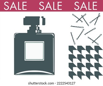 Black Friday sale and discounts for cosmetics products and care. Perfumes and hairpins for women. Accessories and fashion items offers. Promotional banner or advertisement. Vector in flat style