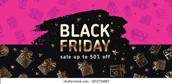 Black Friday Sale. Doodle icons of gift box.	
